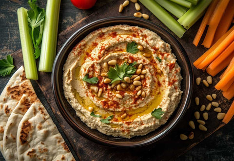 roasted garlic hummus recipe served in a bowl