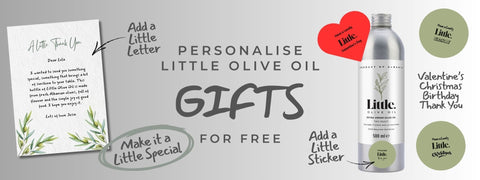 personalise little olive oil gifts for free banner
